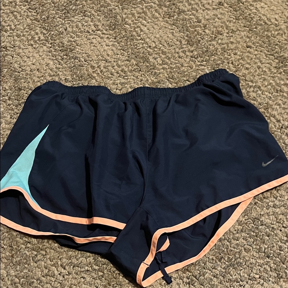 Nike Women's Dark Blue Athletic Shorts with Peach Trim